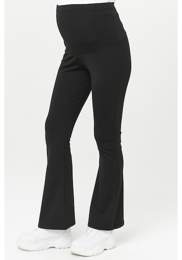 Luvmabelly Myra8065 Termal İçi Şardonlu Sıcak Tutan Beli Ayarlanabilir İspanyol Paça Hamile Tayt -siyah-siyah