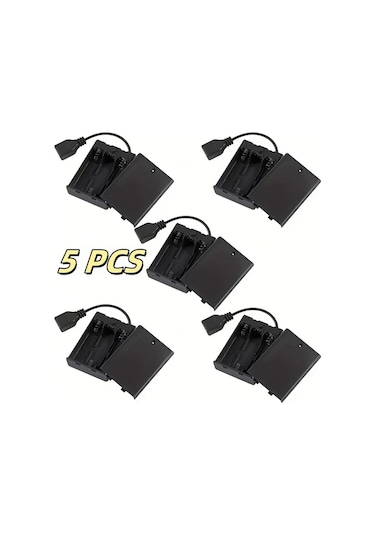 Meridiangoods 5 Adet 3aa Pil Yuvası Kapaklı Aç Kapama Düğmeli Usb Dişi Yuvalı Siyah