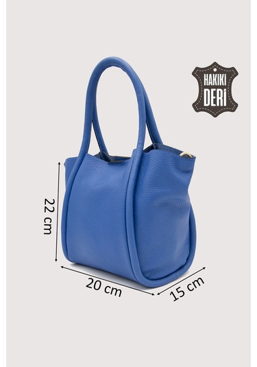 Hakiki Deri Kadın Organizerlı El Çantası Mavi Smr9206 Mavi
