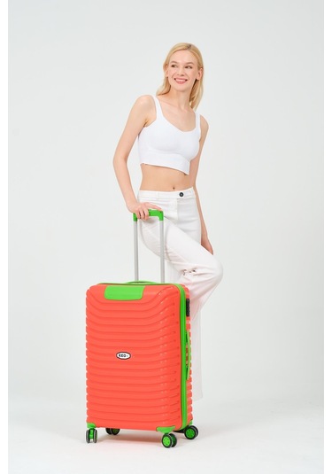 Keo-plus Turuncu-yeşil Orta Boy Silikon Kırılmaz Pp Valiz Turuncu - Yeşil