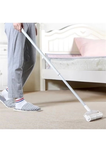 Teleskopik Saplı 24 Cm Yapışkanlı Tüy Rulosu Uzayabilen Hav Tüy Toz Toplayıcı Rulo 2 Yedekli Çok Renkli