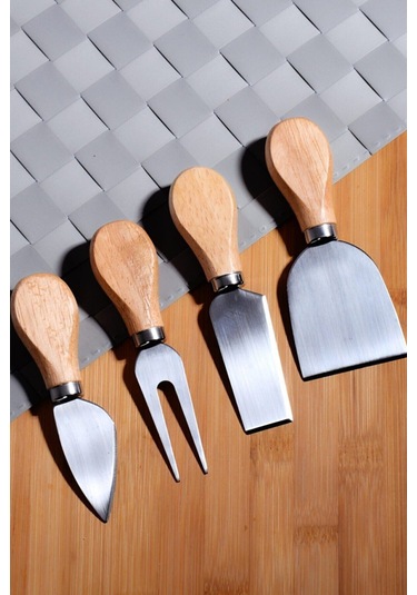 Mimoza 4 Parça Bambu Saplı Peynir Bıcağı Seti 4 Lü Gri