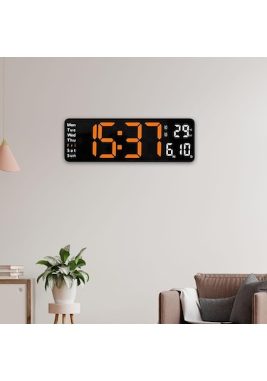 Didadodo Suntek Modern Takvim Göstergeli Ayarlanabilir Parlaklık Dijital Duvar Saati Turuncu, Etkileyici Tasarım Turuncu