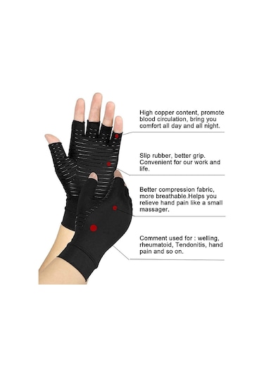 Happychildhood Artrit Sıkıştırma Eldivenleri Bakır Elyaf Konfor Artrit Eldiveni Romatoid Artrit Için Karpal Tünel Terapi Bilek Siyah - Siyah