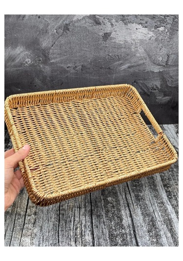 Sadece Orta Boy Dikdörtgen Hasır Tepsi Servis Sunum Tepsisi