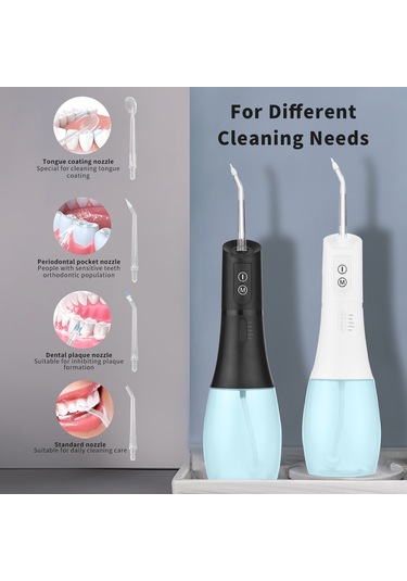 Samdoo Ev Ve Taşınabilir Elektrikli Diş Temizleyici, 1100mah Li-pil, 5 Temizlik Modu, 4 Ağız Damlaticısı, 400ml Su Tankı, Ipx7 Su Geçirmez Siyah Çok Renkli