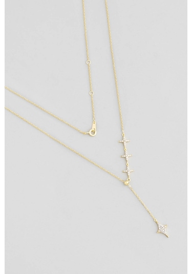 Yıldız Geçidi 18 Ayar Sarı Altın Kaplama 45 Cm Gümüş Minimal Kolye