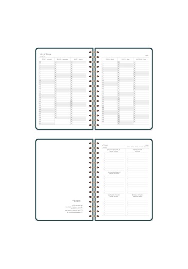 2026 A5 Spiralli Keten Haftalık Ajanda 12 Aylık - Koyu Yeşil Koyu Yeşil