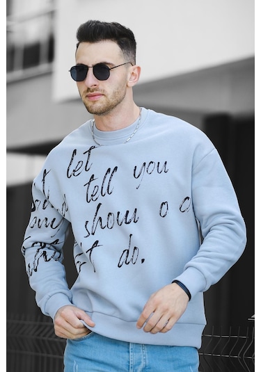 Oksit Trc 2715 Üç İplik Şardonlu Baskılı Bisiklet Yaka Oversize Erkek Sweatshirt 001