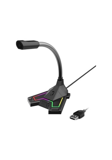 Rogfer Rgb Mikrofon Ev Oyunu Canlı Ses Video Mikrofonu, Arayüz: Usb Siyah