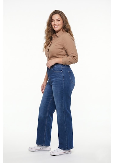 Dekploy Kadın Yüksek Bel Wide Leg Denim Bol Pantolon Bgl-st05449 K.mavi