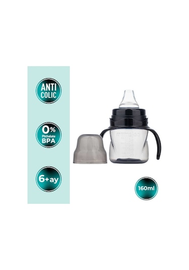 Mamajoo Antikolik Biberon 250 ml & Antikolik Akıtmaz Alıştırma Bardağı 160 ml – Black