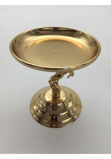 3'lü Atlı Gold Lokumluk, Çay Ve Kahve Yanı Sunumluk, Metal Şekerl