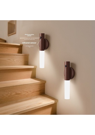 Symbee Akıllı Vücut Algılayıcı Led Gece Lambası - Ev, Merdiven, Dış Mekan İçin Şarj Edilebilir Acil Işık Beyaz Ahşap Rengi, Tek Renk Diğer