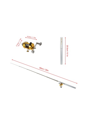 Mufunye Alüminyum Çelik Mini Balıkçılık Seti - 99cm Uzatılabilir Kalem Şeklinde Kamış + Makara + İp + Yem Kutusu Gümüş Gümüş