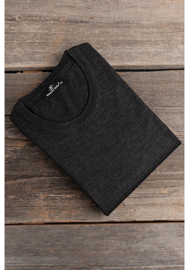 Woolen World Bisiklet Yaka Battal Büyük Boy Yünlü Triko Kazak Antrasit