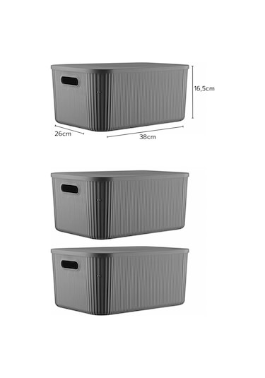 3'lü Set Çok Amaçlı Düzenleyici Depolama Kutusu Antrasit 13,4lt