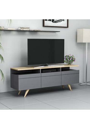 Bmdekor Tv Sehpası Berka 3 Kapak Antrasit Safir Meşe