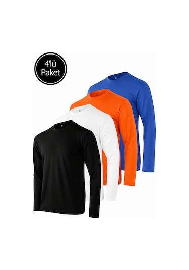 Rich Erkek Siyah-beyaz-turuncu-mavi 4'lü Paket Basic Uzun Kollu Sporcu Body Çok Renkli