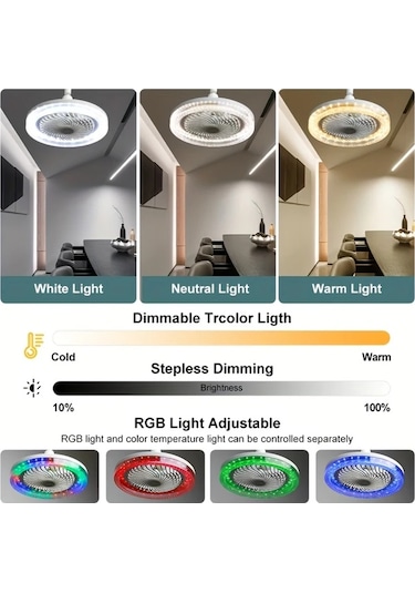 Cordial Kristal Şeffaf Abajurlu İç Mekan Aydınlatma Vantilatör 2si 1 Arada Tavan Akıllı Fan Lambası Uzaktan Kumandalı 360 Dönebilen Led Tavan Vantilatörü 3 Hız Ayarlı