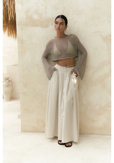 Mai Collection Mai Studios Co. Daisy Vizon İnce Triko Crop Vizon