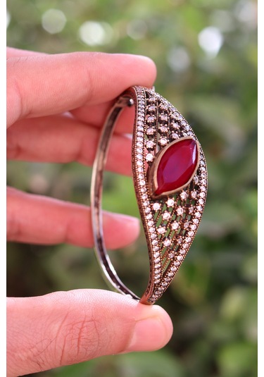 Yakut Taşlı Zirkon Süsleme El İşi Gümüş Otantik Kadın Bilezik 201024743 Gümüş