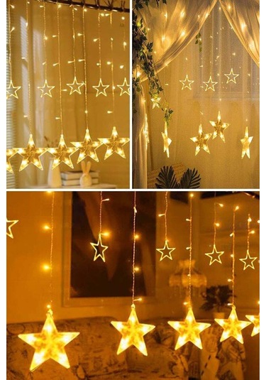 Dekoratif Yıldızlı Perde Fişli Led Işık Gün Işığı