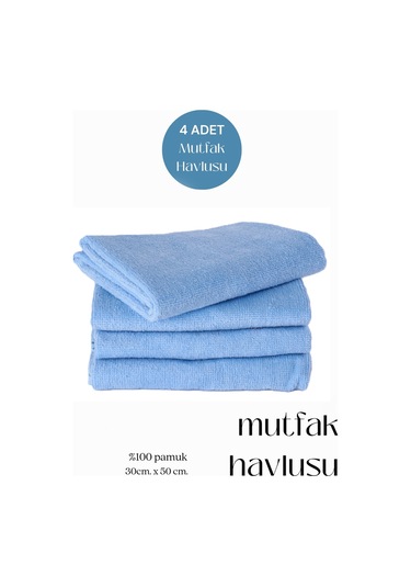 4 Adet Mutfak Havlusu El Yüz Havlusu Turkuaz