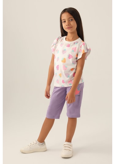 Rolypoly Strawberry Mor Kız Çocuk Kapri Takım 5274-42949 Krem - Lila