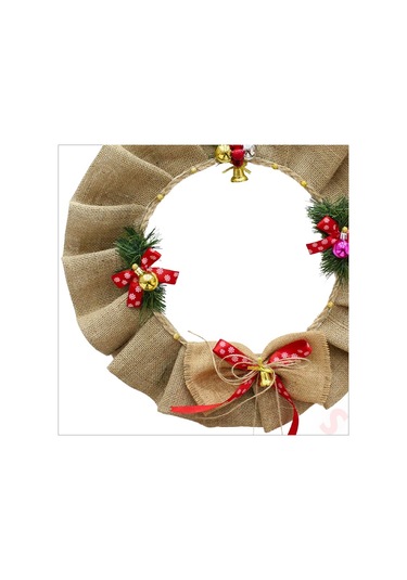 Yılbaşı 50cm Jüt Kapı Çelengi, Led Işıklı