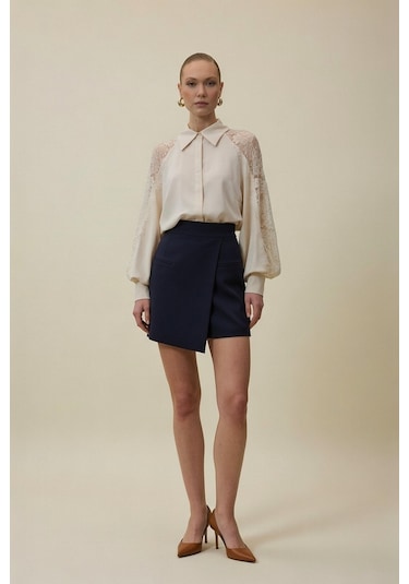 Sateen Talia Şort Etek - Lacivert-137066 Lacivert