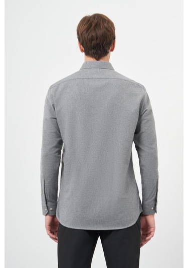 Füme Uzun Kol Düz Gabardin Sert Yaka Cepli Pamuklu Classic Comfort Fit Gömlek 1004245168 Füme