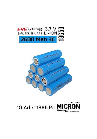 Eve 18650 3.7v Volt 2550 Mah 26v Lityum Şarj Edilebilir 10 Adet Pil Batarya