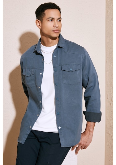 Buratti Pamuklu Regular Fit Çift Cepli Erkek Gömlek Cf24W116927 Indigo