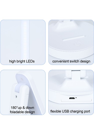 Hfambition Led Masraf 4w, 3 Renk Sıcaklığı Ve Parlaklık Ayarlı, Telefon Tutuculu Katlanabilir Masaj Lambası Usb Girişli Diğer