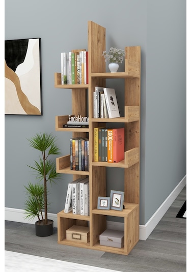 Gemini 10 Bölmeli Raflı Dekoratif Kitaplık Ofis Kitaplığı Dolap Evrak Rafı Ev Ofis Rafı - Çam