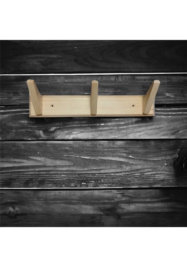 Tek-iş Masif Ahşap Portmanto Duvar Askısı Üçlü 3'lü Ahşap Duvar Askısı Ahşap