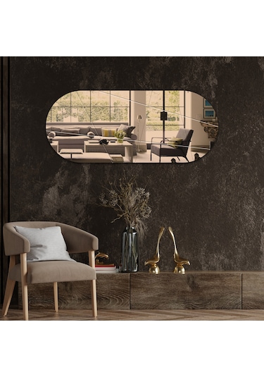 Ayna Bronz Ayna Victory Tasarım Kanallı Oval Ayna 50cm X 120 Bronz