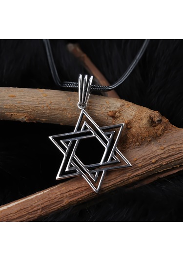 Glorria Gümüş Erkek Davut Yıldızı Kolye Siyah