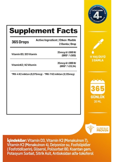 Kiperin Lipozomal D3 K2 Vitaminleri Mk4 Ve Mk7 & Çok Yüksek Biyoaktif 365 Günlük Akıllı Gıda Takviyesi