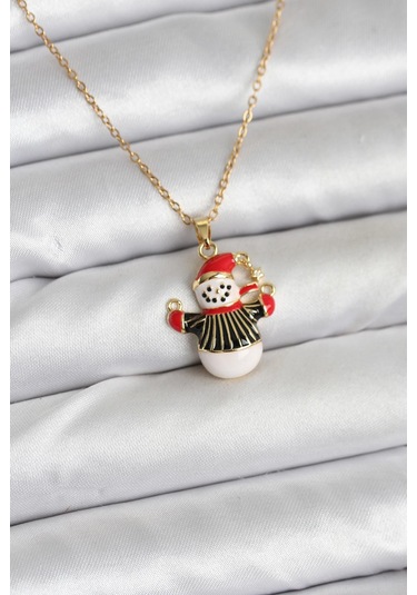 Zarif Boyunlar İçin Golden Çelik Zincir Kardan Adam Yılbaşı Tema Kadın Kolye Metalik