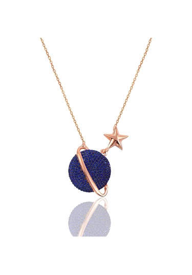 Gümüş Rose Safir Taşlı Satürn Gezegen Kolye Barcode Gümüş - Rose Gold