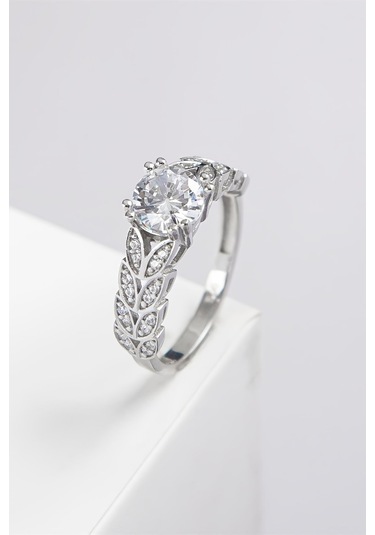 Yaprak Motifli Zirkon Taşlı 925 Ayar Gümüş Bayan Yüzük -7976