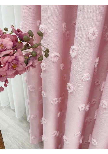 Brillant Carla Puffy Püsküllü Perde İstenilen Tüm Ölçülerde Pembe Pembe