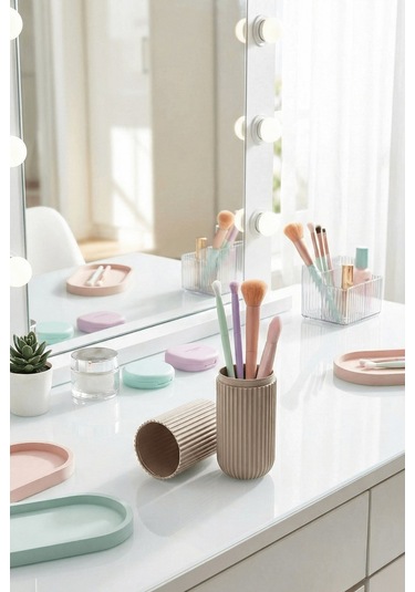 Bej - Seyahat Tipi Diş Fırçası, Makyaj Malzemesi Saklama Kabı, Çok Amaçlı Aksesuar Organizeri Bej