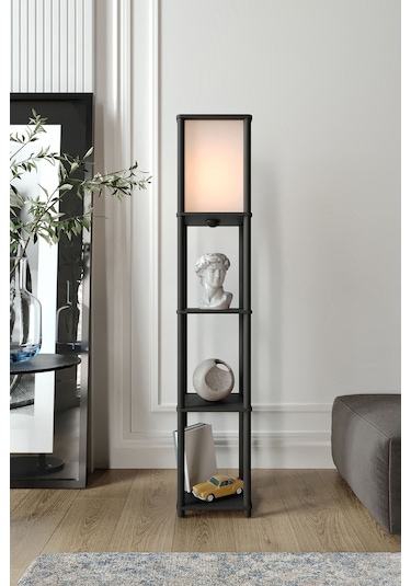 Ravilo Sakura Raflı Lambader Siyah, 1. Sınıf Mdf Ve Pvc Başlık Siyah