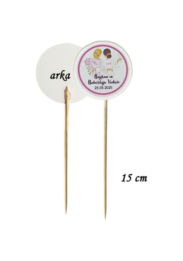 15 Cm Uzun Kürdan - 20 Adet Kişiye Özel Baskılı Bekarlığa Veda Pasta Kürdanı Bride To Be -3