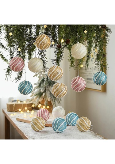 Monyee 8 Cm Renkli Noel Topu Seti, 2 Adet Abs Plastik, Işılda Parlayan Zirh Ve Boncuk Dekorasyonu, Noel Ve Yeni Yıl Dekorasyonu