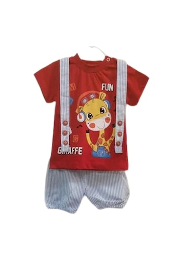 Cebeciticaret Keten Şortlu Erkek Bebek Takım Kırmızı