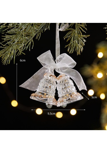 Geeksen Noel Açık Akrilik Yıldız Askılı Dekorasyonu - Parlak Yamaçlı Çift Zilli Ağaç Süs Eşyası